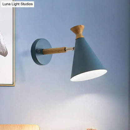 Nordic blue metal cone shade wall light bedroom reading lamp