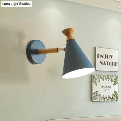 Nordic blue metal cone shade wall light bedroom reading lamp