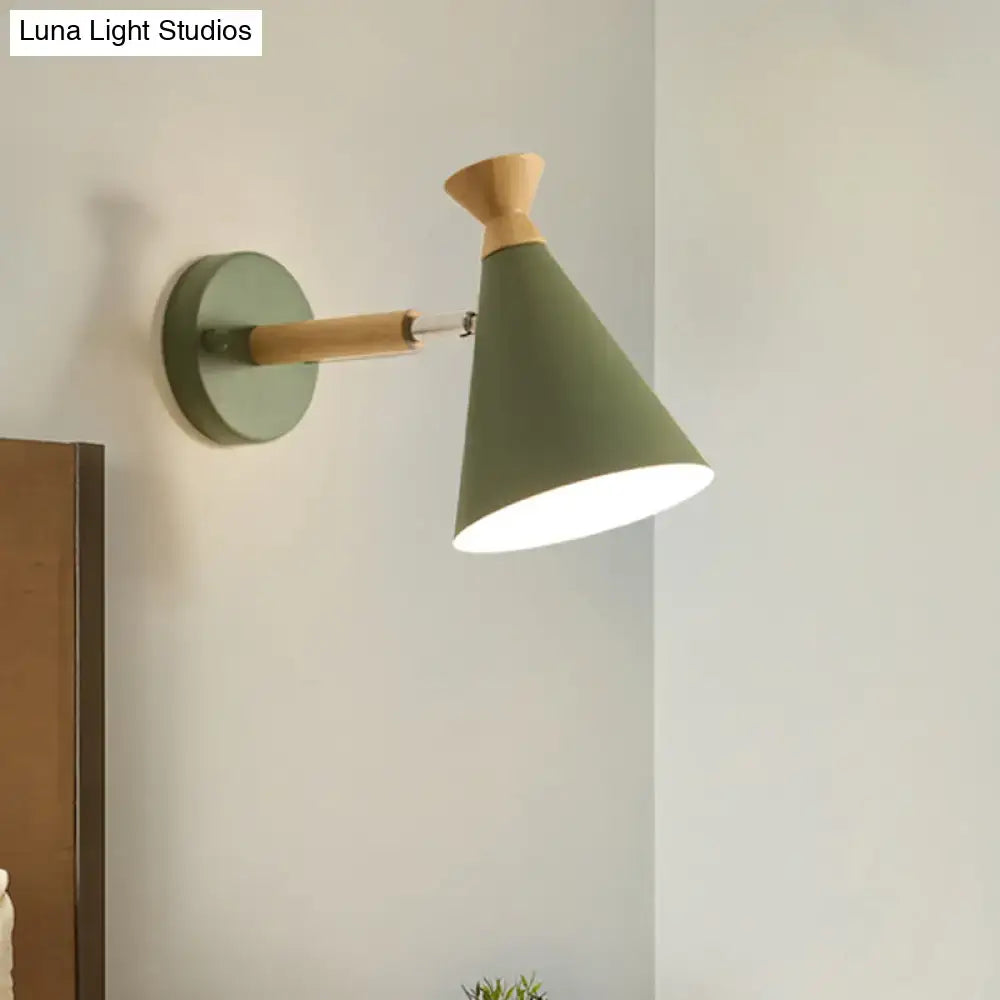 Nordic blue metal cone shade wall light bedroom reading lamp