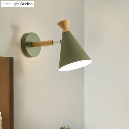 Nordic blue metal cone shade wall light bedroom reading lamp