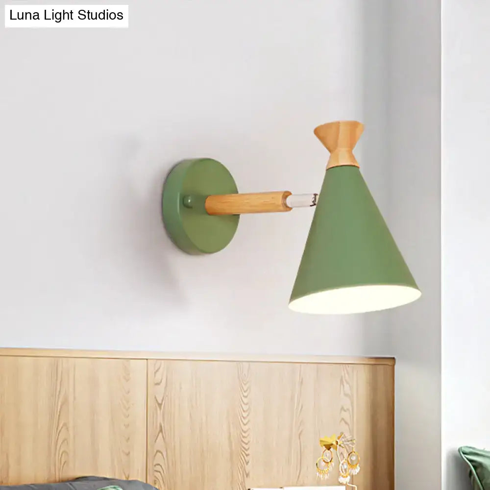 Nordic blue metal cone shade wall light bedroom reading lamp
