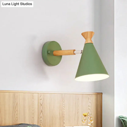 Nordic blue metal cone shade wall light bedroom reading lamp