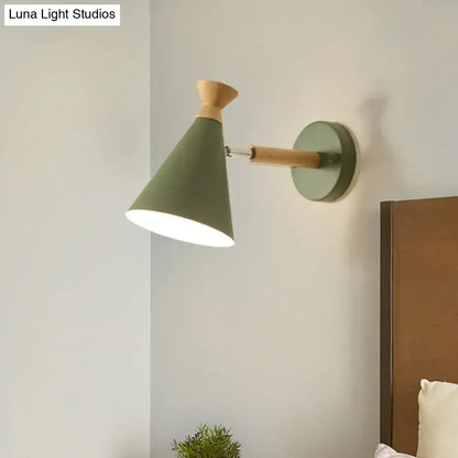 Nordic blue metal cone shade wall light bedroom reading lamp