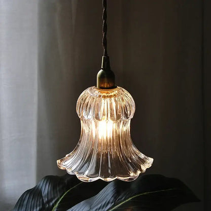 Nordic brass and ribbed glass pendant light fixture kitchen hanging lamp