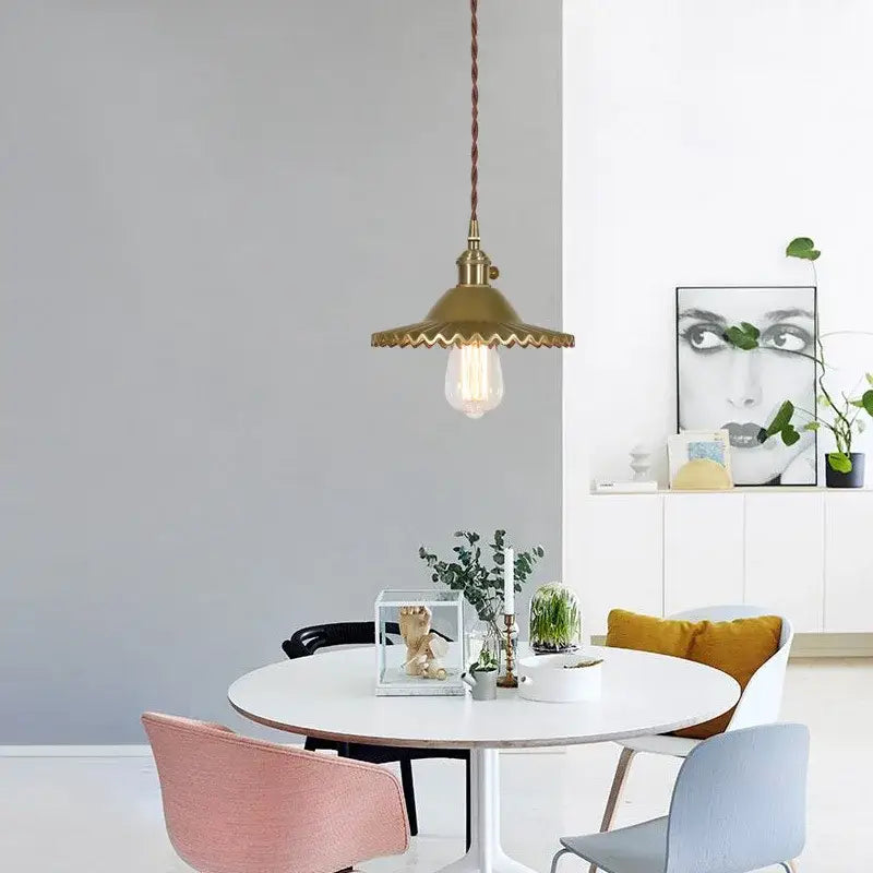 Nordic brass glass flounce led pendant light for dining room