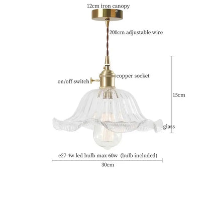 Nordic brass glass flounce led pendant light for dining room