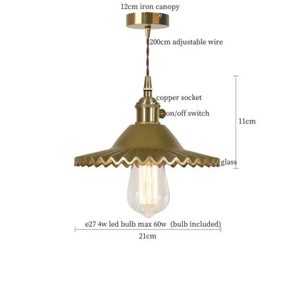 Nordic brass glass flounce led pendant light for dining room