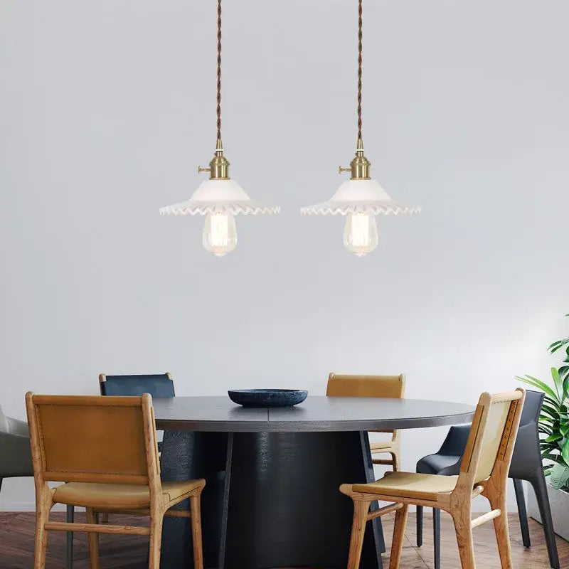 Nordic brass glass flounce led pendant light for dining room