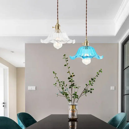 Nordic brass glass flounce led pendant light for dining room