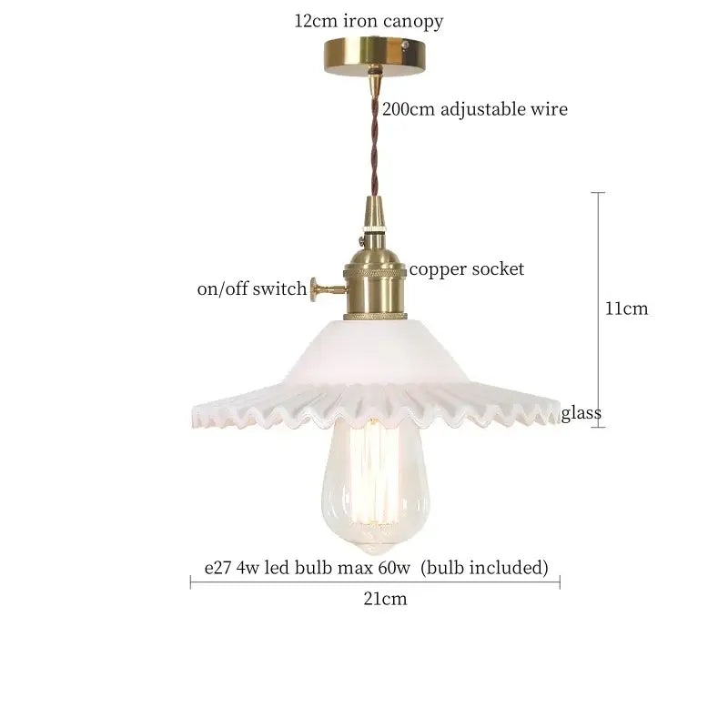 Nordic brass glass flounce led pendant light for dining room