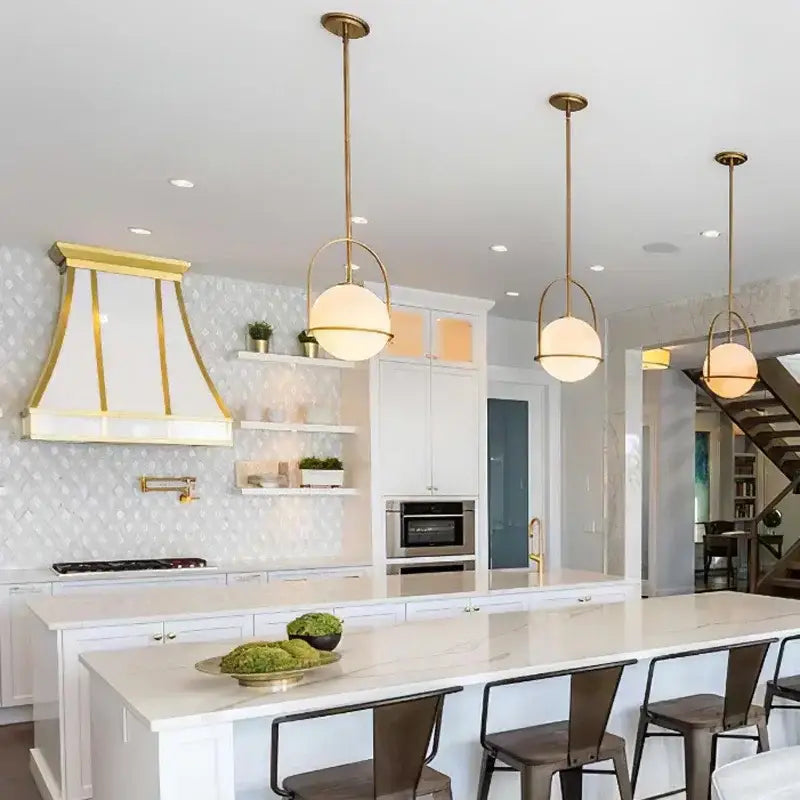 Nordic brass glass globe pendant light for kitchen dining room