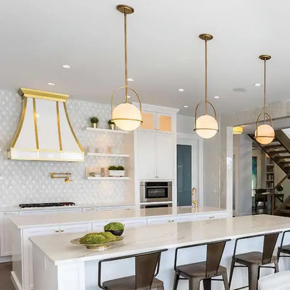 Nordic brass glass globe pendant light for kitchen dining room
