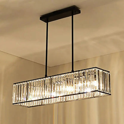 Nordic bronze rectangle pendant chandelier dining room crystal light