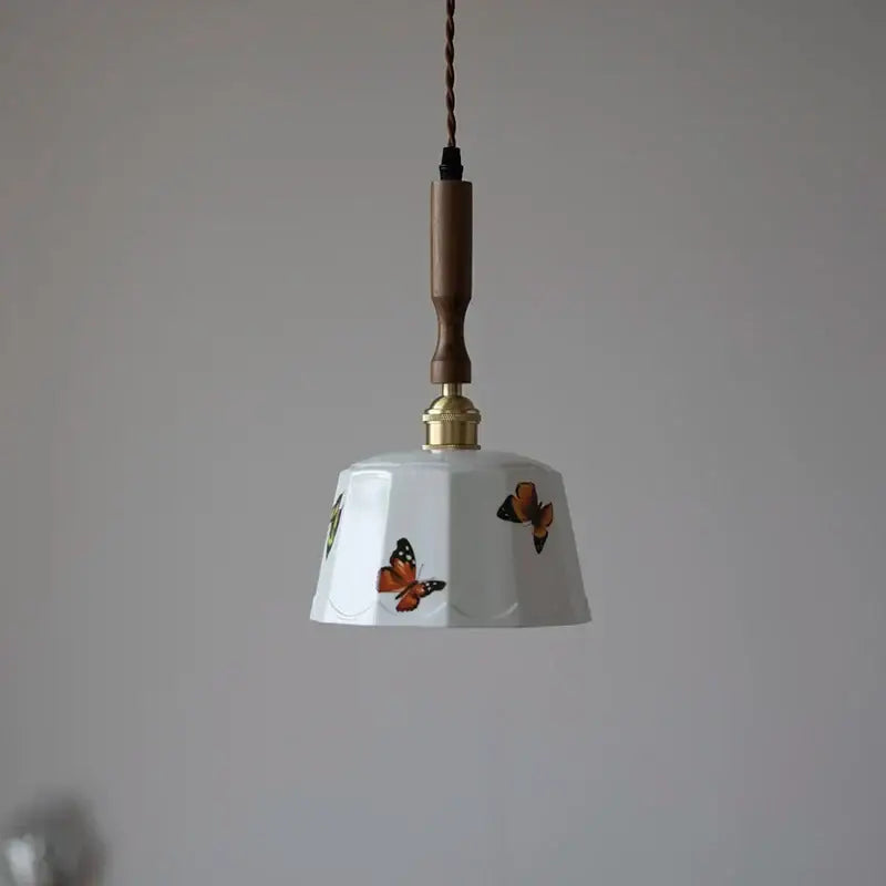 Nordic brown wood led pendant light dining room autumn leaf glass
