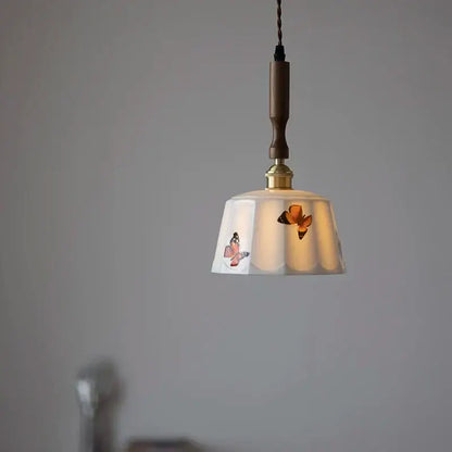 Nordic brown wood led pendant light dining room autumn leaf glass
