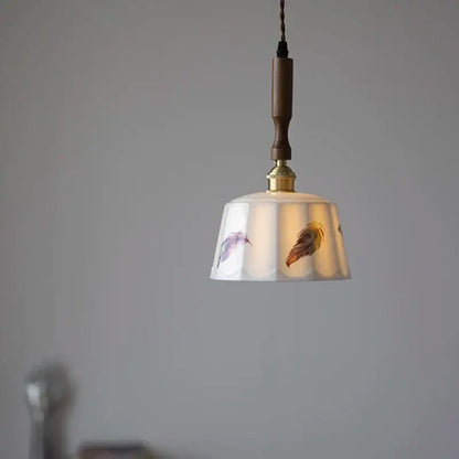 Nordic brown wood led pendant light dining room autumn leaf glass