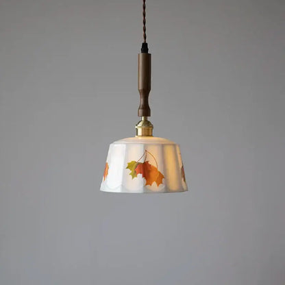 Nordic brown wood led pendant light dining room autumn leaf glass
