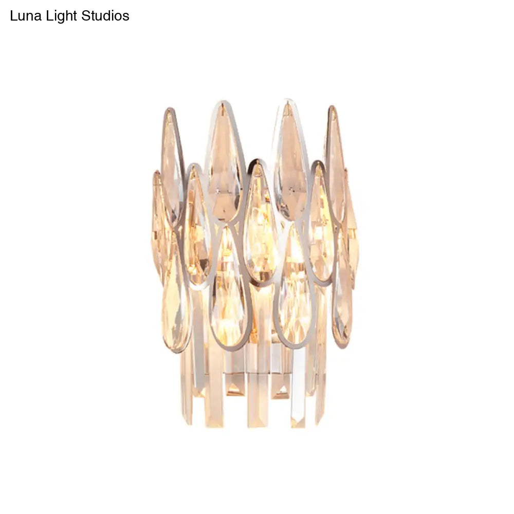 DecorBites™ Nordic Chrome Sconce Light with Crystal Teardrop Shade - 1 Light Wall Mount for Living Room