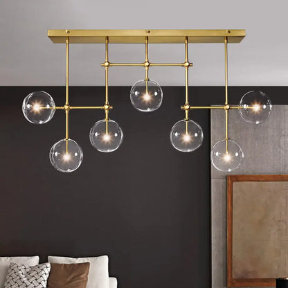 DecorBites™ Nordic Clear Glass 7-Bulb Black/Gold Sphere Island Pendant Light for Living Room