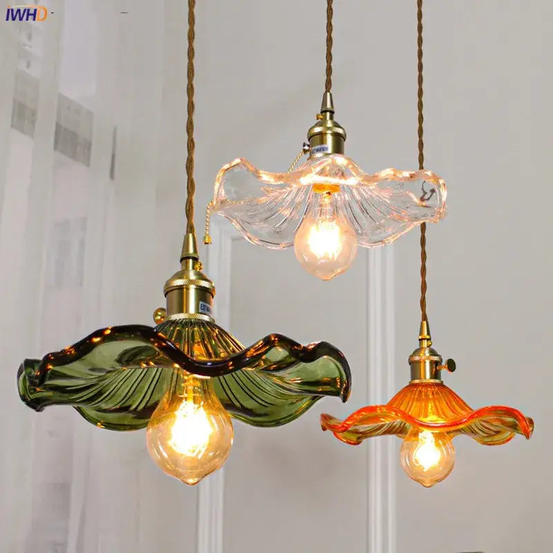 Nordic colorful wavy glass copper led pendant light for dining room