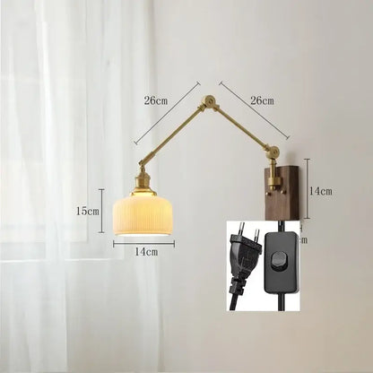 Nordic copper wall lamp with wood backplate for bedroom