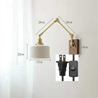 Nordic copper wall lamp with wood backplate for bedroom