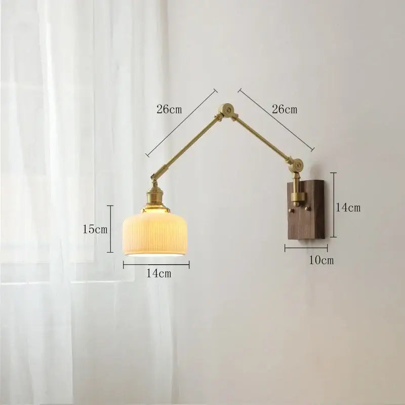 Nordic copper wall lamp with wood backplate for bedroom
