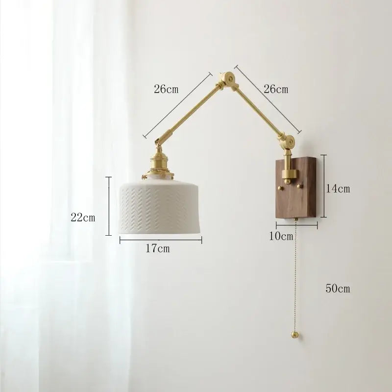 Nordic copper wall lamp with wood backplate for bedroom
