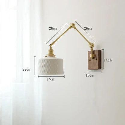 Nordic copper wall lamp with wood backplate for bedroom
