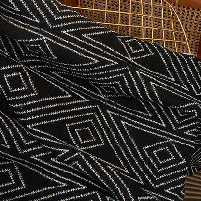 Nordic cream & black grey knitted woolen blanket living room throw