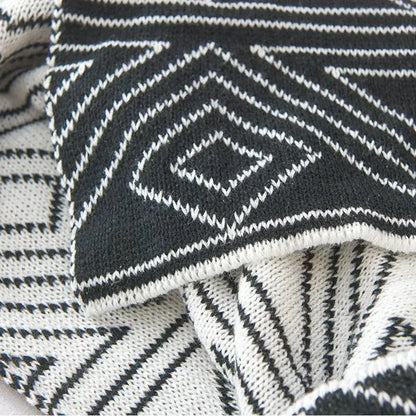 Nordic cream & black grey knitted woolen blanket living room throw