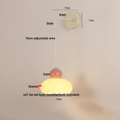 Nordic cream & blush pink glass wall light fixture bedroom lamp