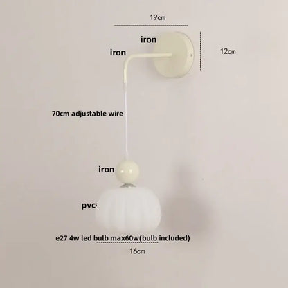 Nordic cream & blush pink glass wall light fixture bedroom lamp