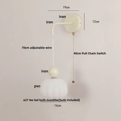 Nordic cream & blush pink glass wall light fixture bedroom lamp