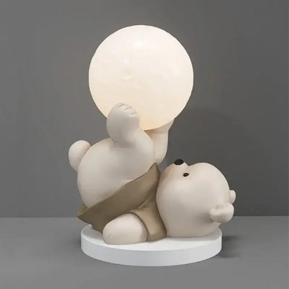 Nordic cream ceramic bear table lamp bedroom animal decor
