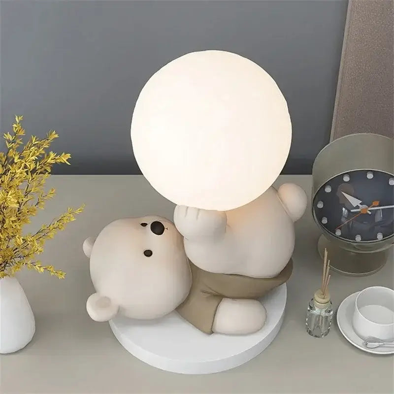 Nordic cream ceramic bear table lamp bedroom animal decor