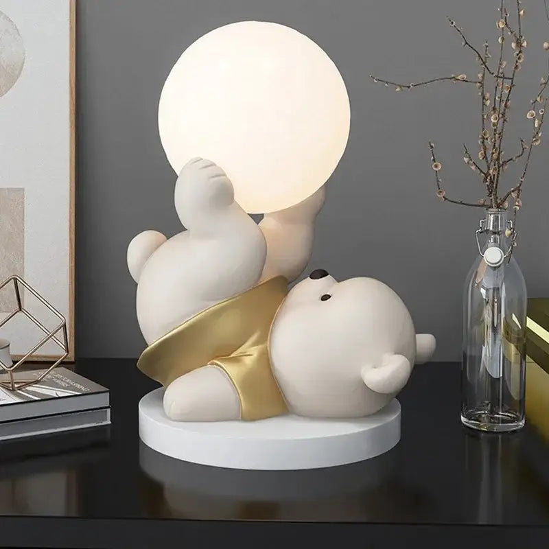 Nordic cream ceramic bear table lamp bedroom animal decor