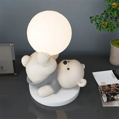 Nordic cream ceramic bear table lamp bedroom animal decor