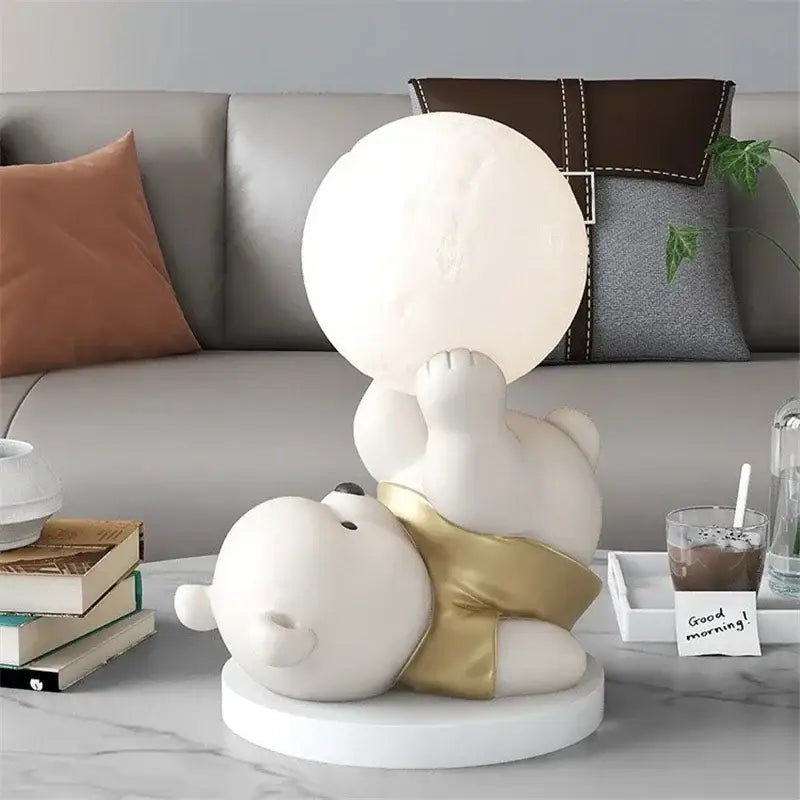 Nordic cream ceramic bear table lamp bedroom animal decor