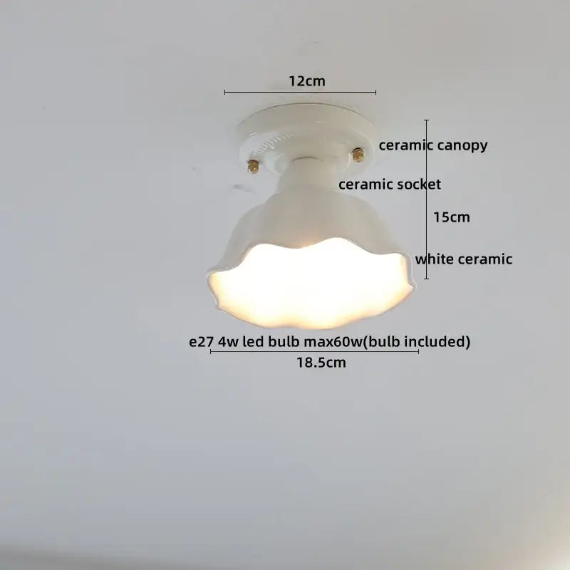 Nordic cream ceramic led ceiling light bedroom glass dome fixture