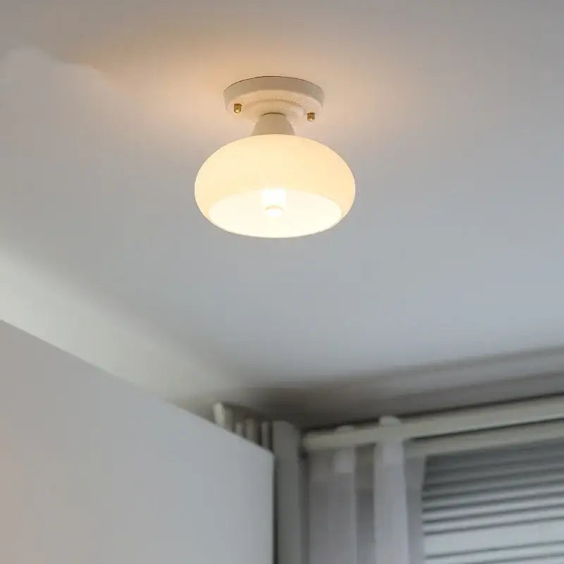 Nordic cream ceramic led ceiling light bedroom glass dome fixture