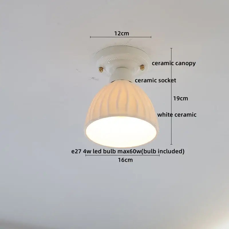 Nordic cream ceramic led ceiling light bedroom glass dome fixture