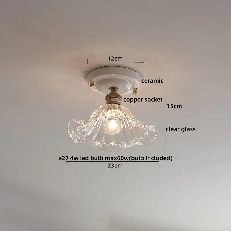 Nordic cream ceramic led ceiling light bedroom glass dome fixture