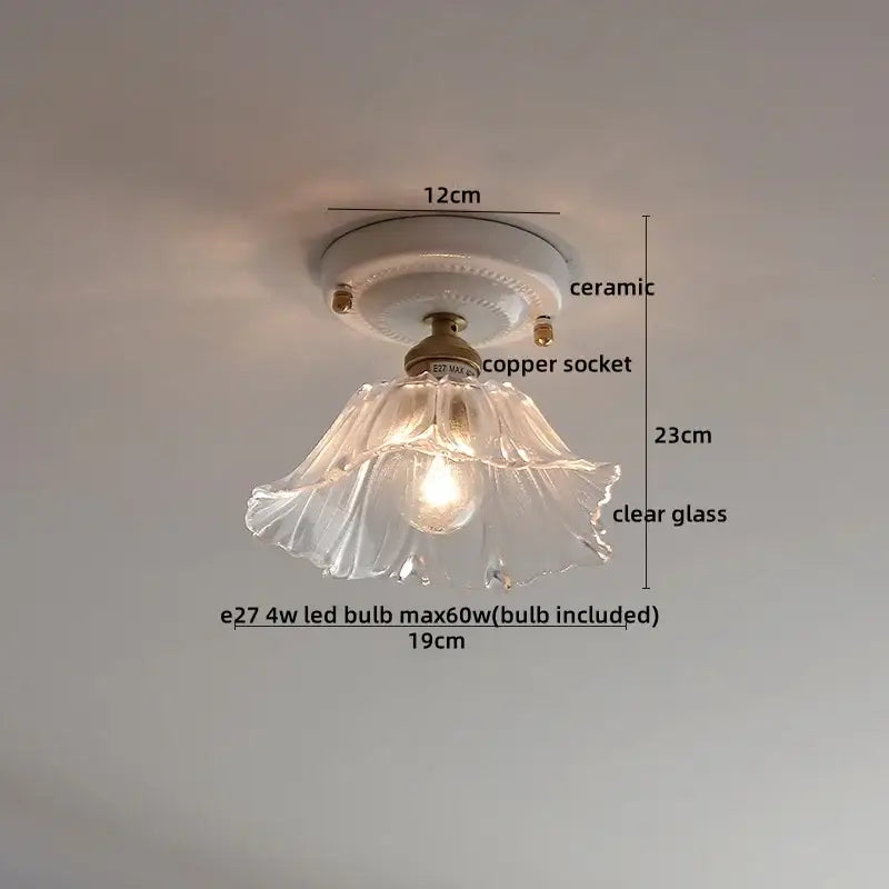 Nordic cream ceramic led ceiling light bedroom glass dome fixture