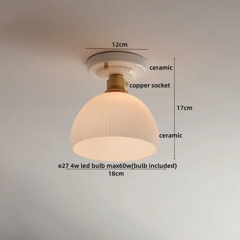 Nordic cream ceramic led ceiling light bedroom glass dome fixture