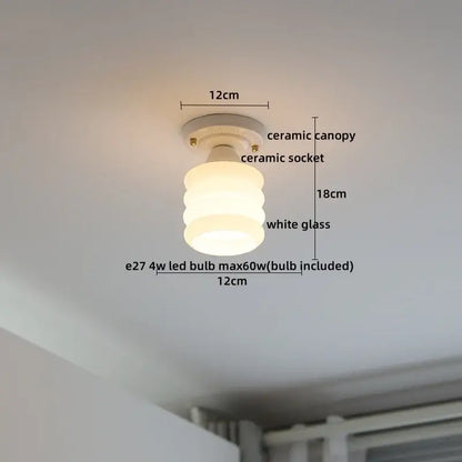 Nordic cream ceramic led ceiling light bedroom glass dome fixture