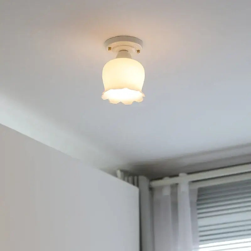 Nordic cream ceramic led ceiling light bedroom glass dome fixture