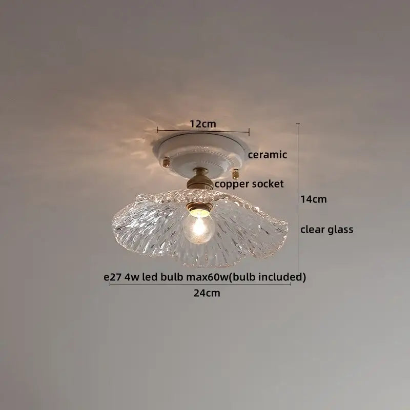 Nordic cream ceramic led ceiling light bedroom glass dome fixture