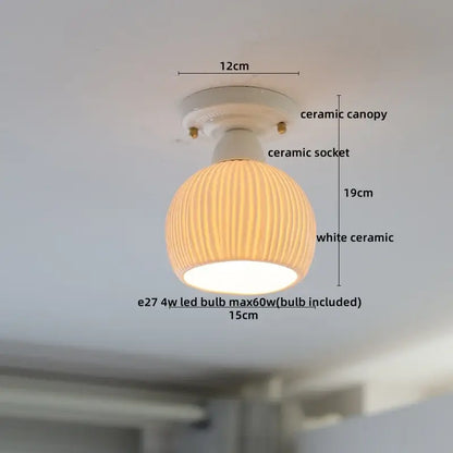 Nordic cream ceramic led ceiling light bedroom glass dome fixture