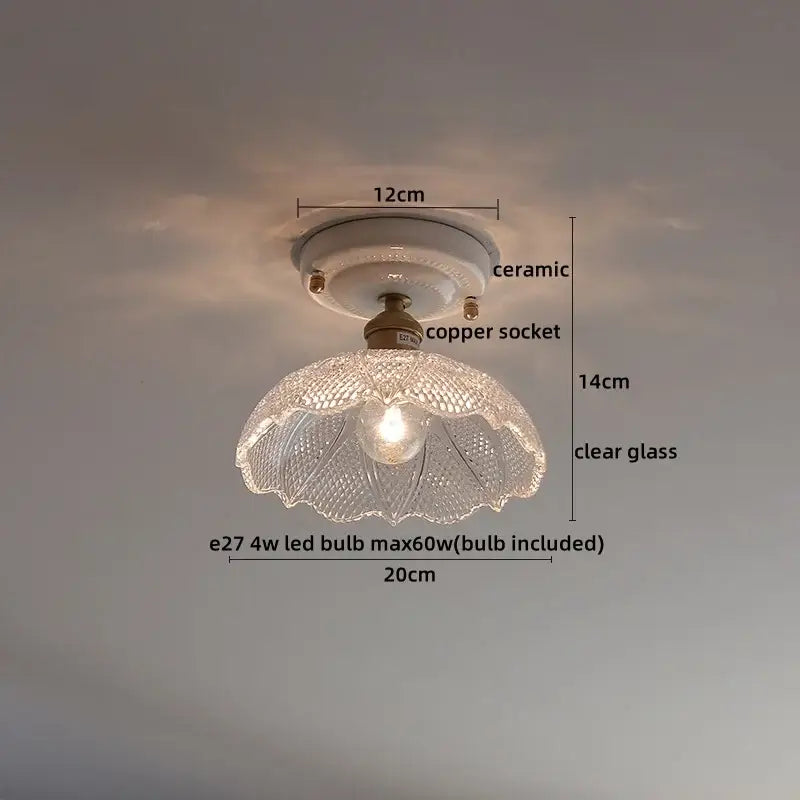 Nordic cream ceramic led ceiling light bedroom glass dome fixture